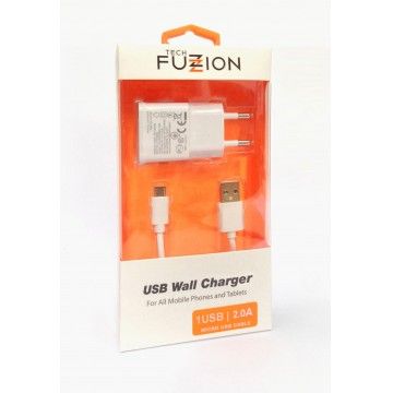 TECH FUZZION CARREGADOR 1USB 2A + CABO MICRO USB