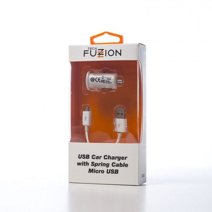 TECH FUZZION CAR CHARGER 1USB 12V + SPIRAL CABLE MICRO