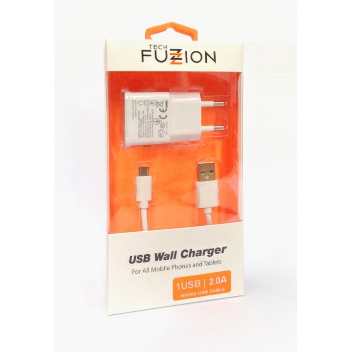 TECH FUZZION CARREGADOR 1USB 2A + CABO MICRO USB