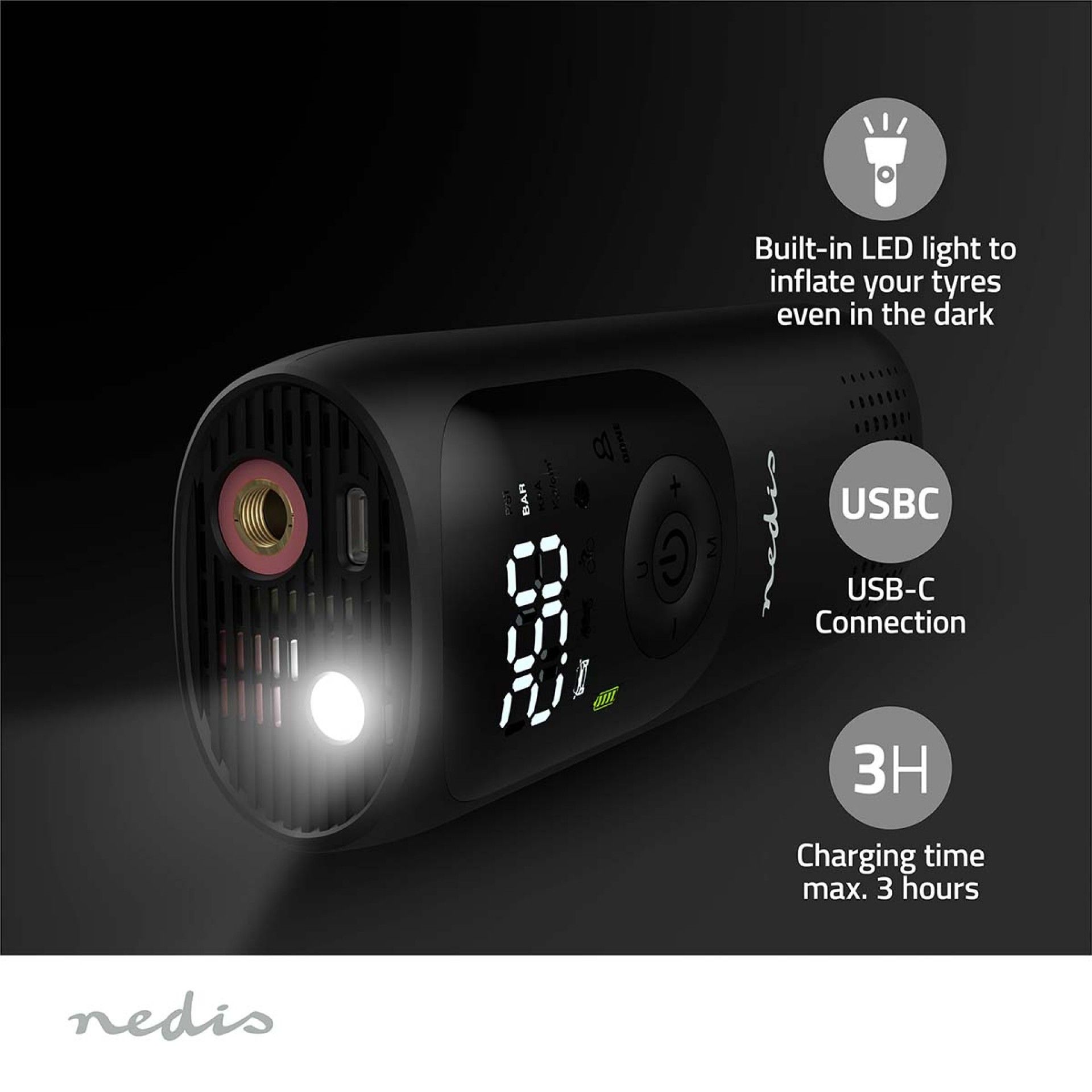 NEDIS COMPRESSOR DE AR RECARREGAVEL