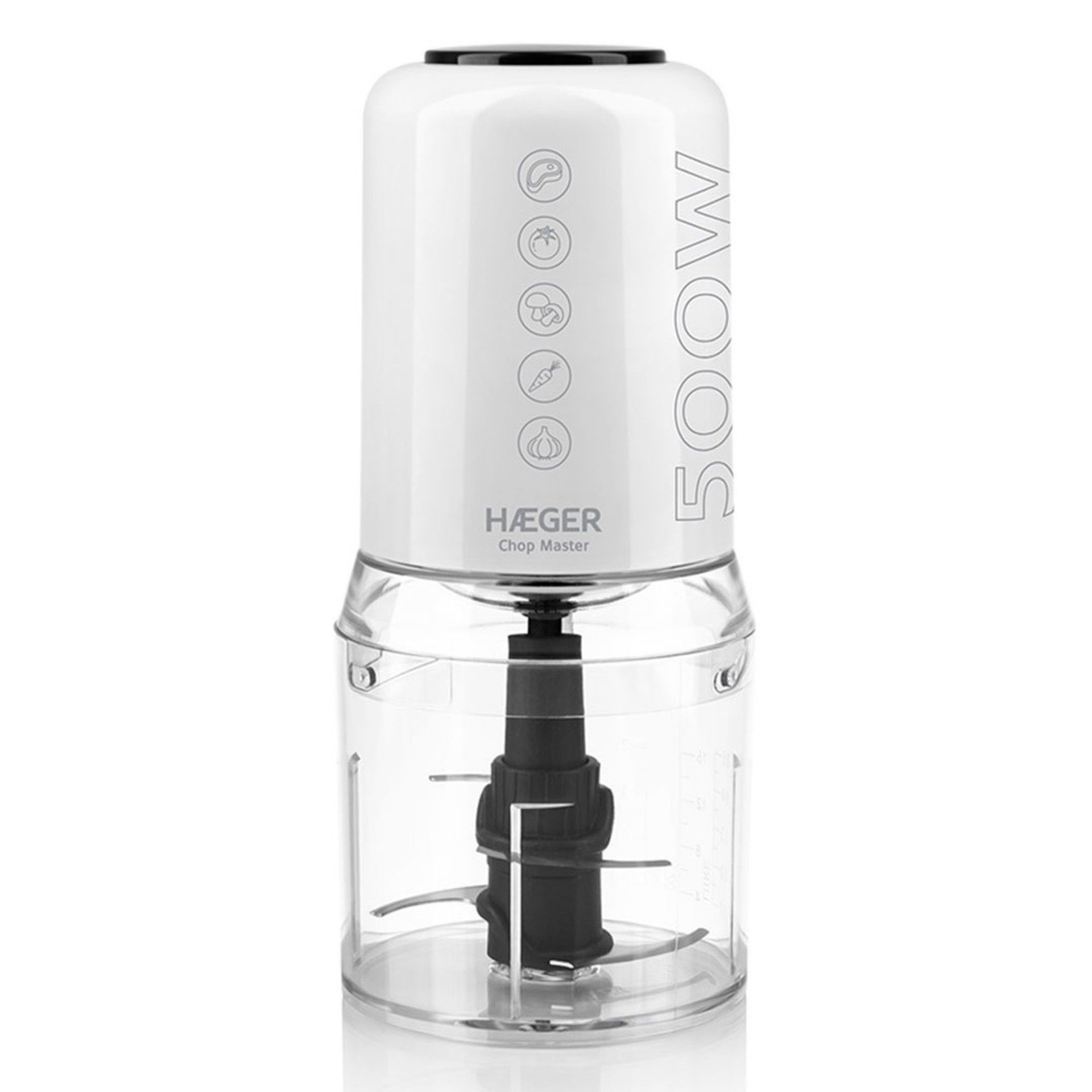 HAEGER PICADORA 500W CAPACIDADE 200GR LAMINA AÇO INOX BRANCA