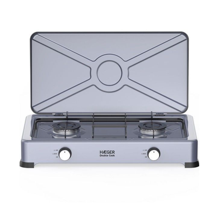 HAEGER FOGAREIRO GAS 2 BICOS 70 E 80MM DOUBLE COOK CINZA