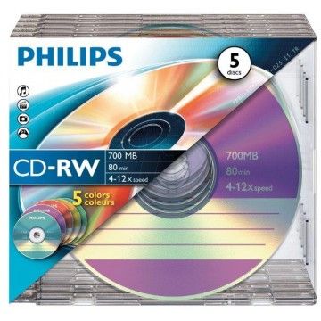 PHILIPS CD-RW 80MIN 700MB 4-12x SL COLOUR (5) PHILIPS CD-RW 80MIN 700MB 4-12x SL COLOUR (5)
