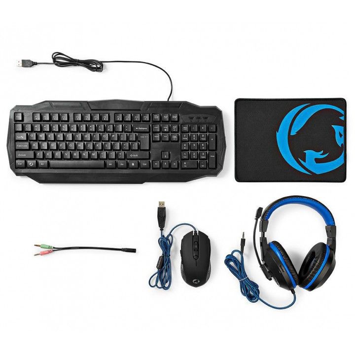 NEDIS KIT GAMING TECLADO+AUSCULTADORES+RATO+TAPETE 4IN1