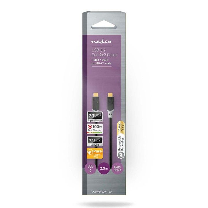 NEDIS CABO USB-C MACHO USB-C MACHO 3.2 5A 100W 2.00MT NEDIS CABO USB-C MACHO USB-C MACHO 3.2 5A 100W 2.00MT